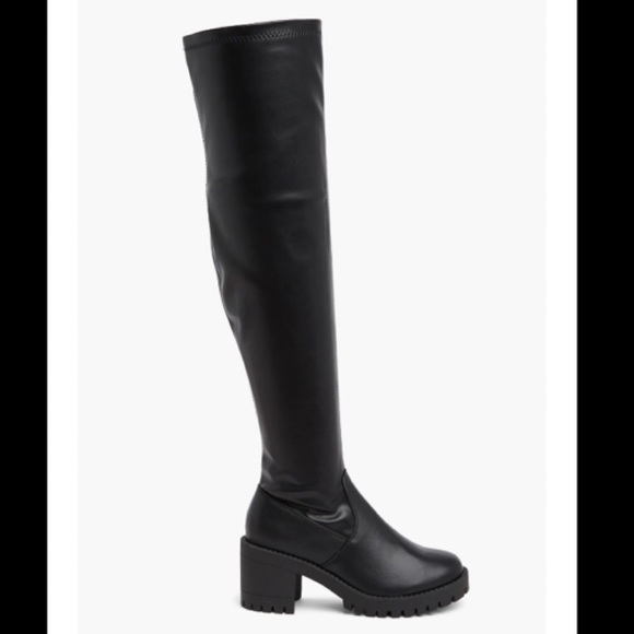 Black Block Heel Platform Over The Knee Boots - Picture 4 of 5